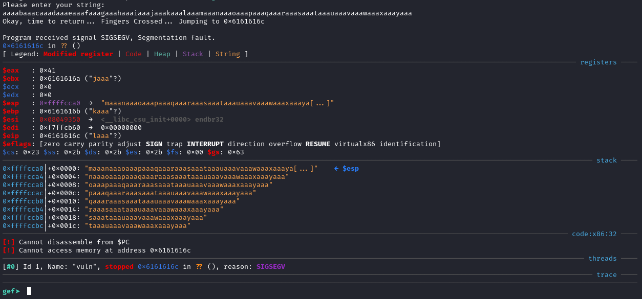 GDB-GEF Program Segmentation Fault