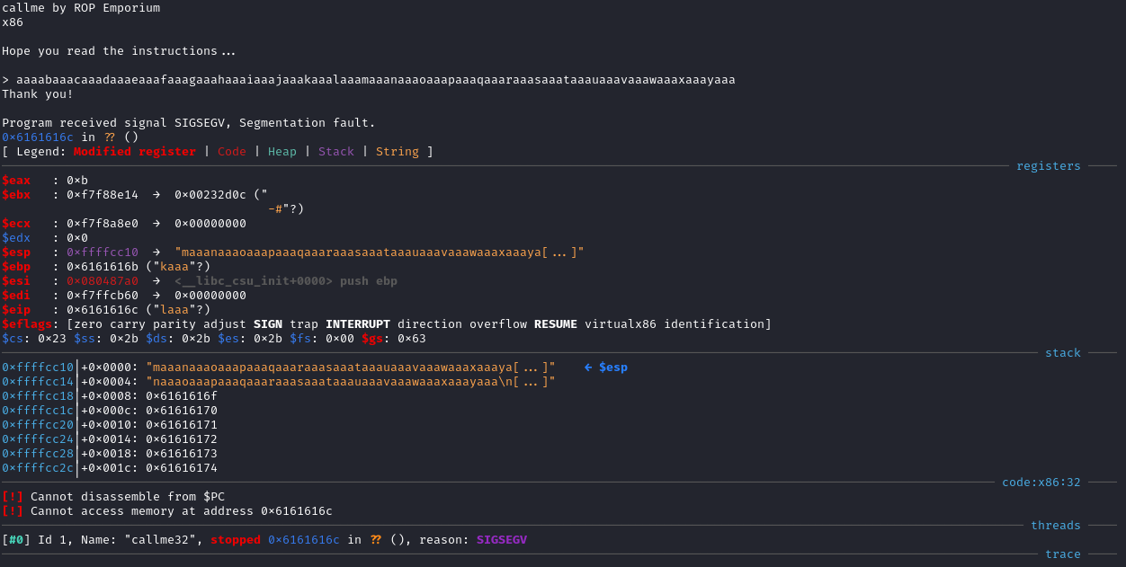 GDB-GEF EIP Overwritten