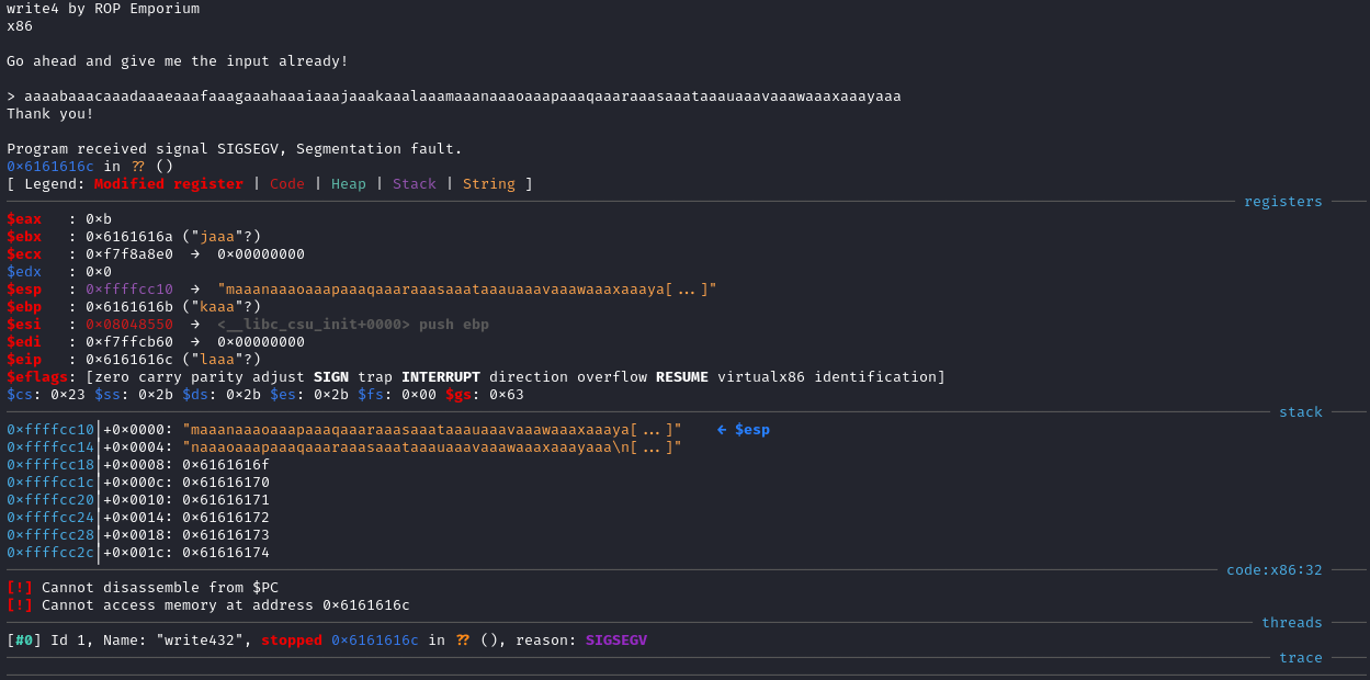 GDB-GEF Overwritten EIP