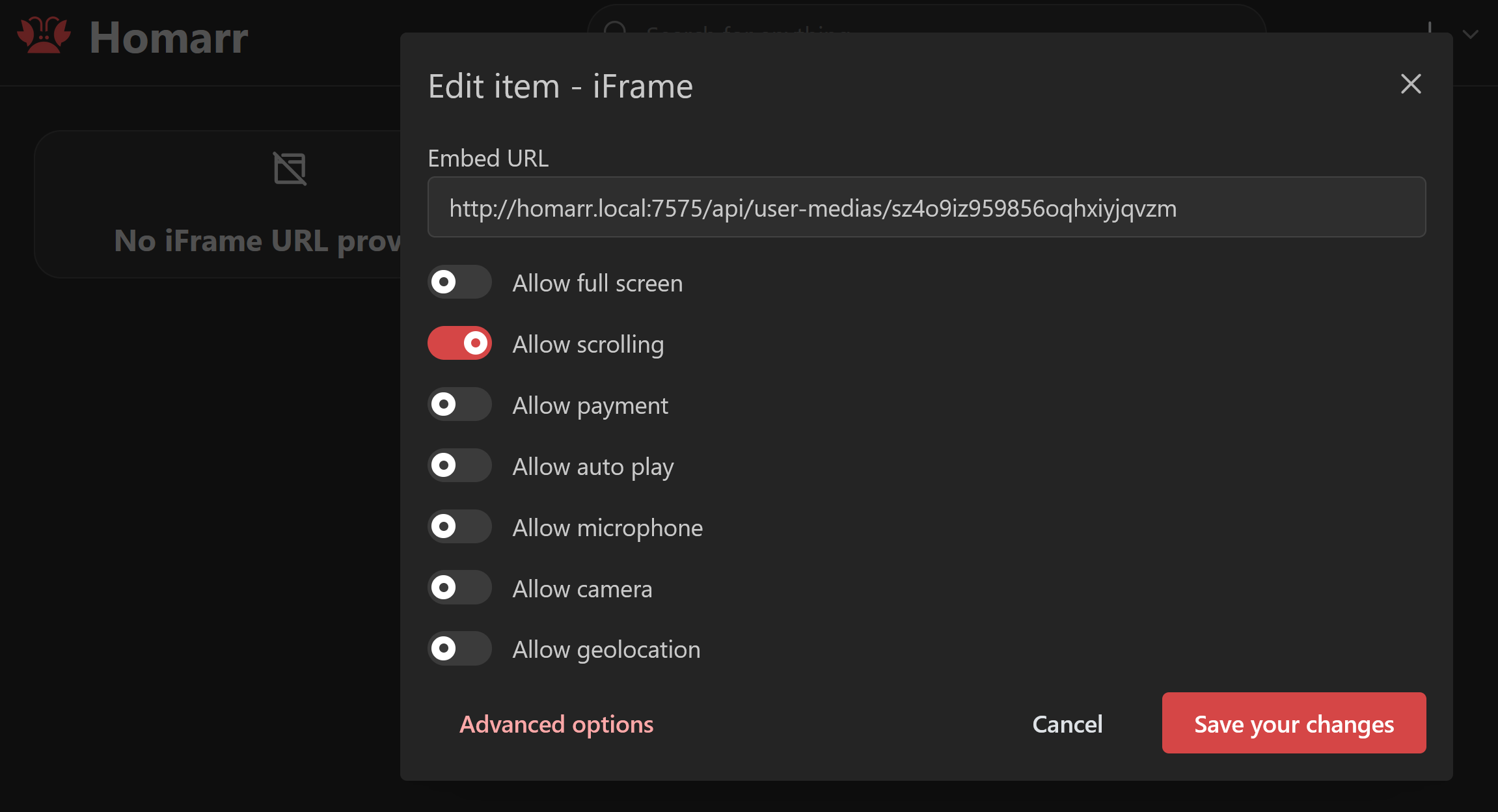 Added iFrame item to the Dashboard