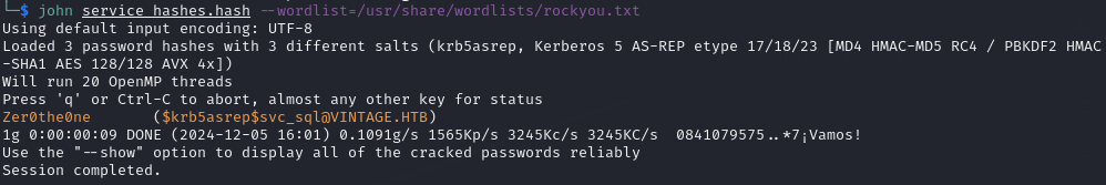 svc_sql Hash Cracked