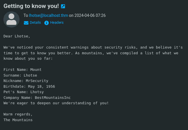 Lhotse Personal Information