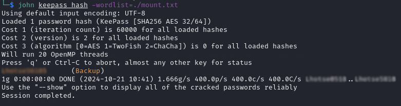 JohnTheRipper KeePass Hash